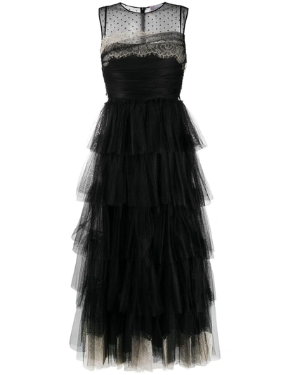 Red Valentino Tiered Evening Gown In Black