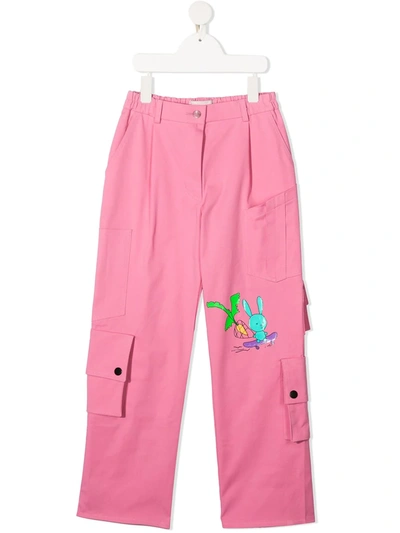 Natasha Zinko Kids' Rabbit Cotton Cargo Trousers In Pink