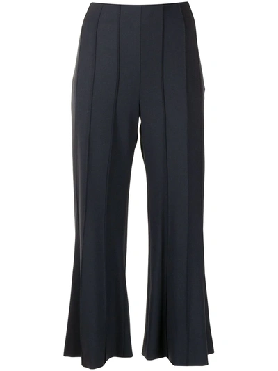 Monse Navy Pintucked Cropped Flared Trousers In Black