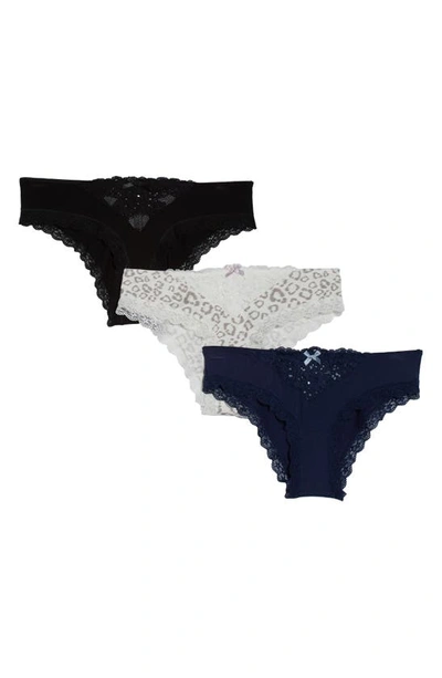 Honeydew Intimates 3-pack Willow Hipster Panties In Black/ Polar/ Snow Leopard