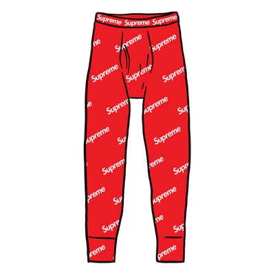 Pre-owned Supreme Hanes Thermal Pant (1 Pack) Red Logos
