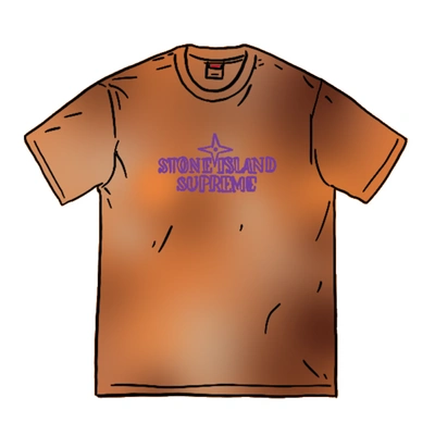 Pre-owned Supreme Stone Island Embroidered Logo S/s Top Coral