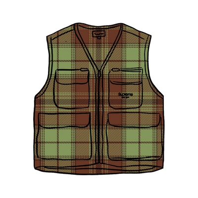 Pre-owned Supreme  Tartan Flannel Cargo Vest Green