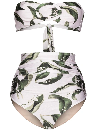 Adriana Degreas White Muguet Leaf Print Bandeau Bikini In Weiss