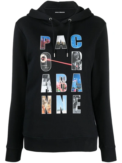 Paco Rabanne Logo-print Drawstring Hoodie In Black