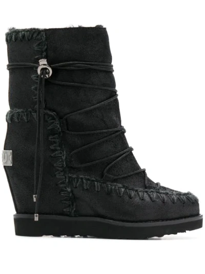 Mou Eskimo Wedge-heel Ankle Boots In Black