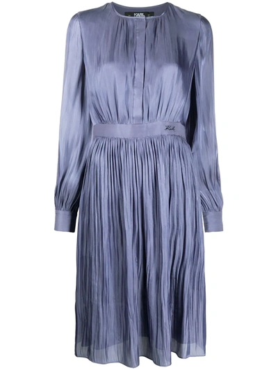 Karl Lagerfeld Iridescent Pleated Dress In Blue