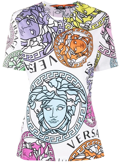Versace Oversized T-shirt With Medusa Amplified Print In White,purple,orange