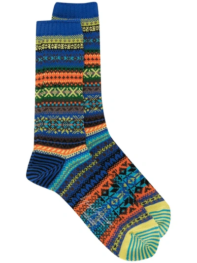 Yohji Yamamoto Fair-isle Knitted Socks In Blue