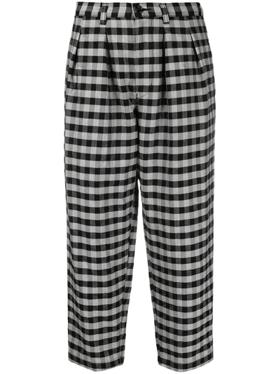 Comme Des Garçons Gingham Cropped Trousers In Black
