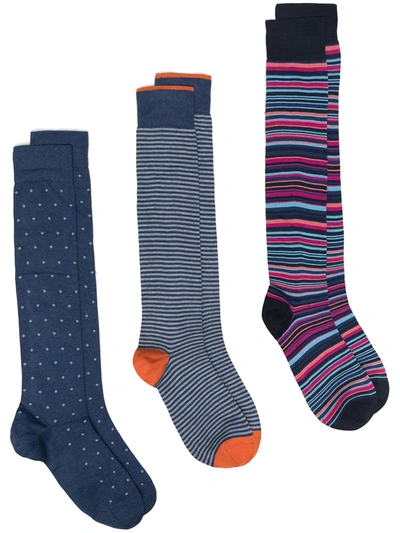 Marcoliani Three-piece Patterned Sock Set In Blue