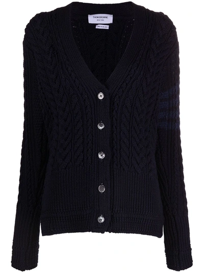 Thom Browne Cable Knit Cardigan In Blue