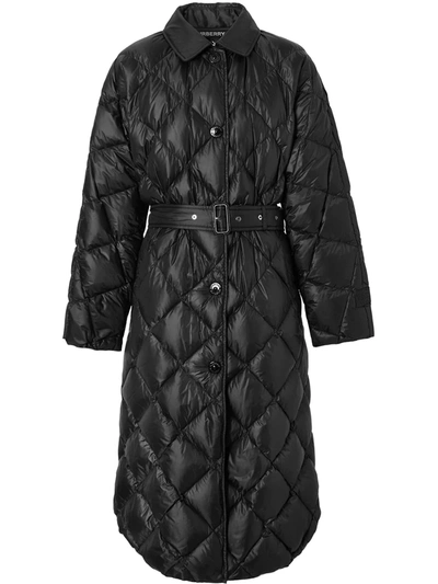 Burberry Logo-appliqué Down-filled Belted Coat In Black