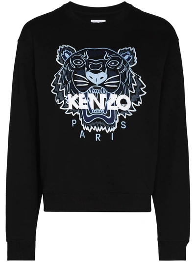 Kenzo Embroidered Tiger Cotton Sweatshirt In Black