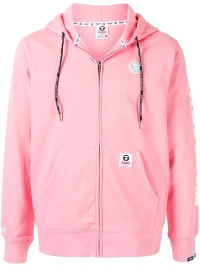 Aape By A Bathing Ape Embroidered Logo Zip-up Hoodie In Pink