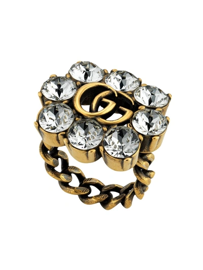 Gucci Crystal-embellished Double G Ring In Gold