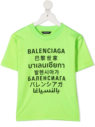 Balenciaga Kids' Neon Green Logo Jersey T-shirt