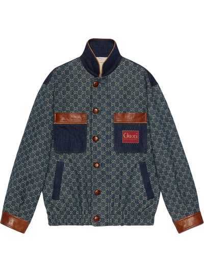 Gucci Eco Washed Organic Denim Bomber Jacket In Blue