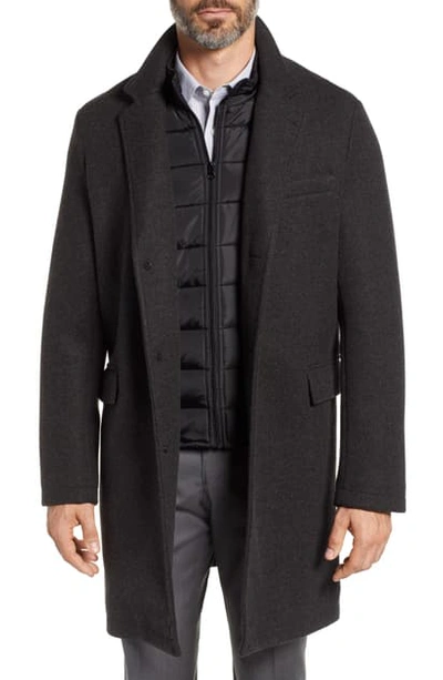 Andrew Marc Cunningham Quilted Bib Inset Topcoat In Charcoal