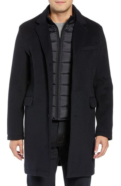 Andrew Marc Cunningham Quilted Bib Inset Topcoat In Navy