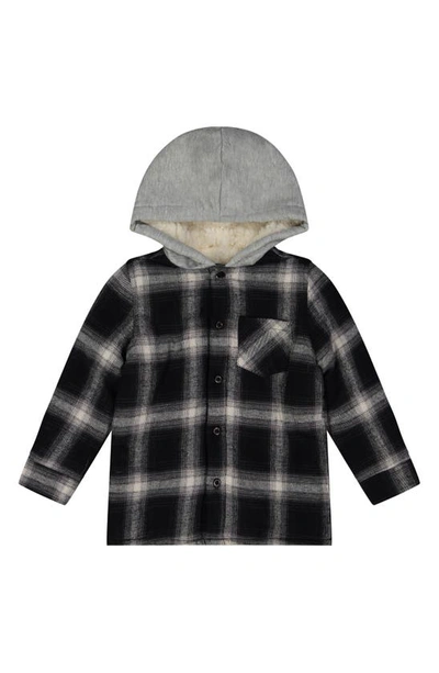 Andy & Evan Kids' Fleece Lined Button-up Hoodie In Black/ Ivory Plaid