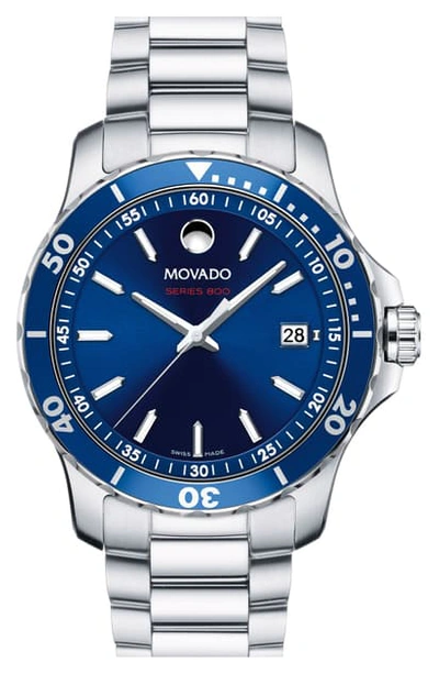 Movado 'series 800' Bracelet Watch, 40mm In Silver/ Blue