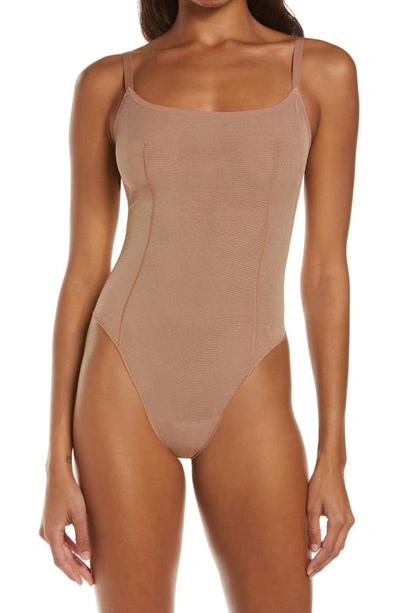 Skims Power Mesh Bodysuit In Sienna