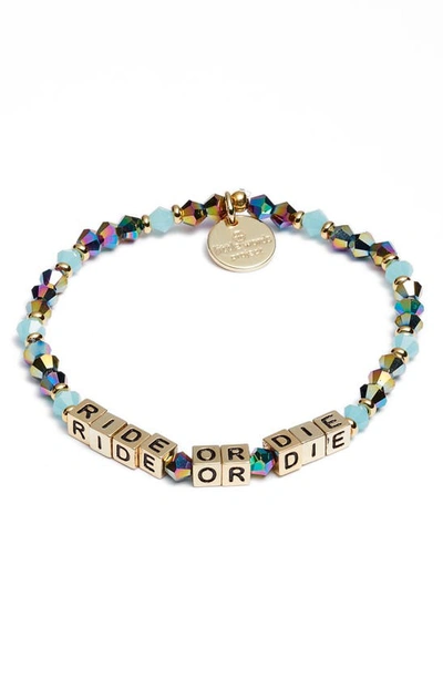 Little Words Project Ride Or Die Stretch Bracelet In Blue Metal/ Gold