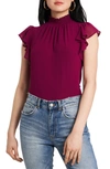 1.state Flutter Sleeve Smocked Neck Blouse In Plum Fairy