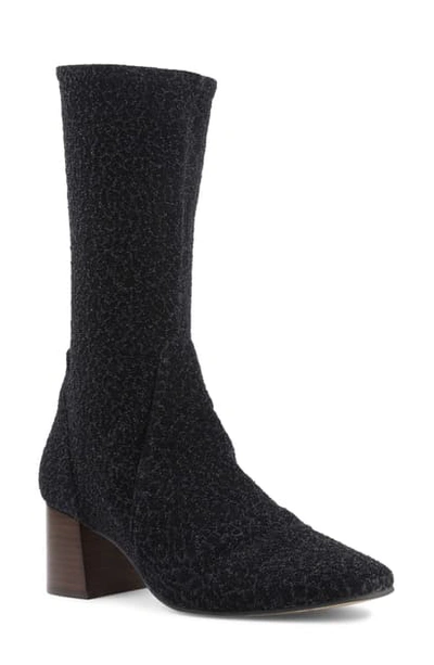 Andre Assous Square Toe Boot In Black/ Knit Suede