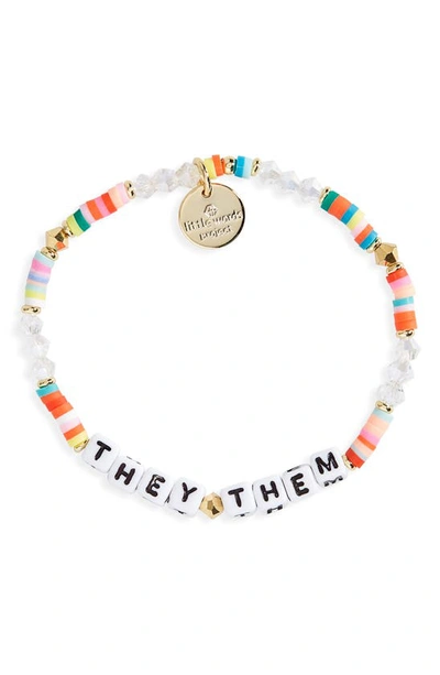 Little Words Project They/them Stretch Bracelet In Be Free Rainbow/ White