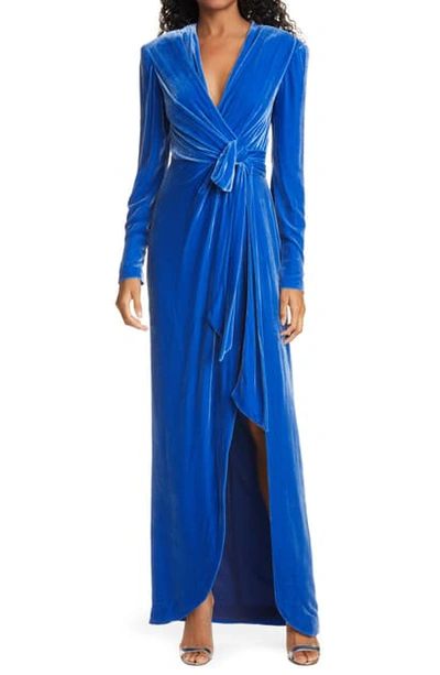 Cinq  Sept Kiley Wrap Front Long Sleeve Velvet Gown In Deep Ultramarine |  ModeSens