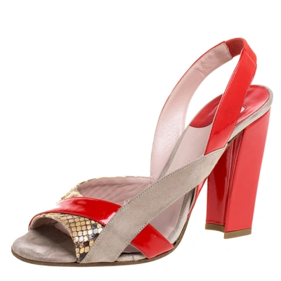 Pre-owned Chloé Tricolor Python Trim And Patent Leather Slingback Sandals Size 36.5 In Red