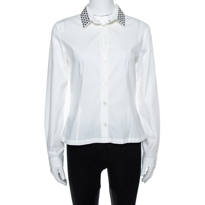 Pre-owned Burberry White Cotton Studded Collar Long Sleeve Shirt M