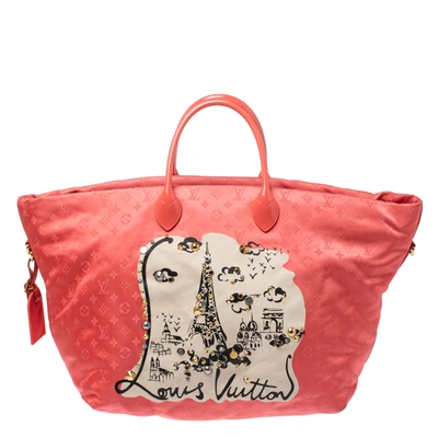 Pre-owned Louis Vuitton Coral Monogram Nylon Nouvelle Vague Beach Bag In Pink