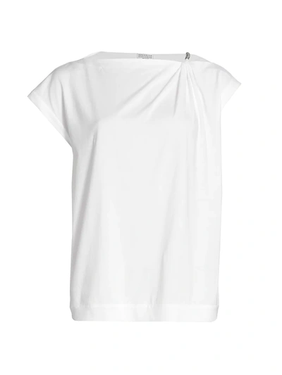Brunello Cucinelli Gathered Shoulder Plain T-shirt In White
