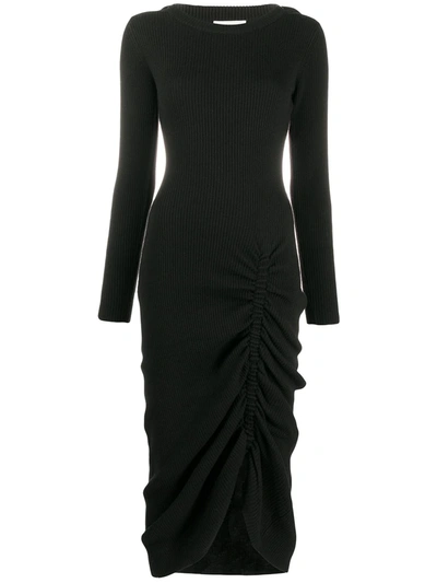 Preen By Thornton Bregazzi Gathered Ribbed Knit Dress In Black