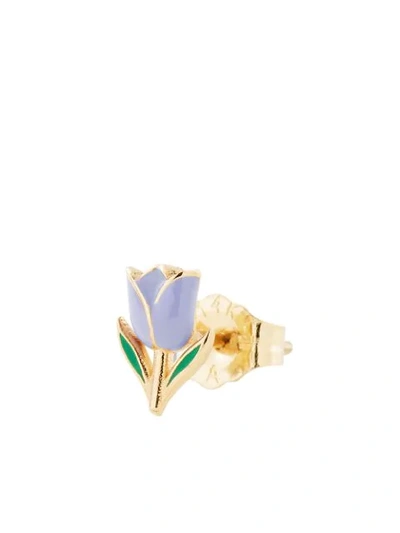 Alison Lou 14kt Yellow Gold Lilac Enamel Tulip Stud In Purple