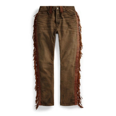 Double Rl Suede-fringe Western Straight Jean In Kelsi Brown Wash