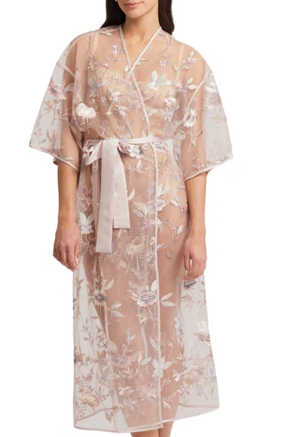 Rya Collection Stunning Floral Embroidered Sheer Robe In Sepia Rose