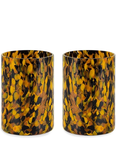 Stories Of Italy Macchia Su Macchia Murano Glass Hexagon Tumblers Set Of Two In Orange Blue