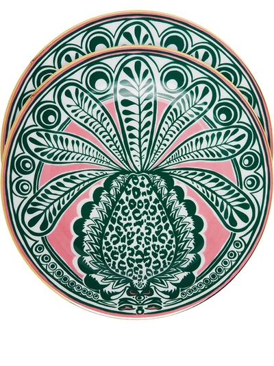 La Doublej X Ancap Dessert Plate Set - Big Pineapple Fuxia In Pink
