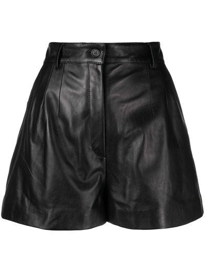 Dolce & Gabbana High-rise Pleated Leather Suit Shorts In Black