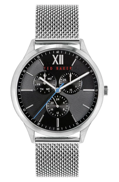 Ted Baker Manhatt Multifunction Mesh Strap Watch, 42mm In Silver