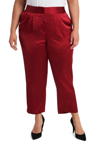 Vince Camuto Women's Slim Leg Front Pleat Soft Satin Pants In Deep Red