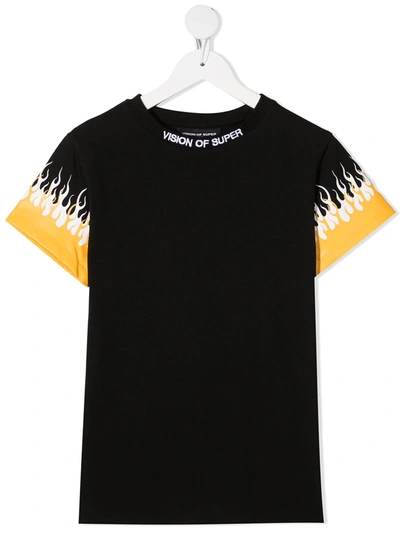 Vision Of Super Kids' Double Flames T-shirt In Black