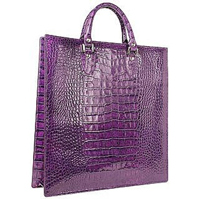 L.a.p.a. Handbags Violet Croco Large Tote Leather Handbag W/pouch In Purple