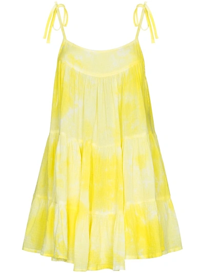 Honorine Daisy Tiered Tie-dyed Crinkled Cotton-gauze Dress In Yellow