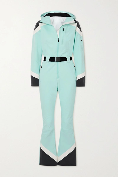 Perfect Moment Allos Hooded Belted Color-block Ski Suit In Sky Blue