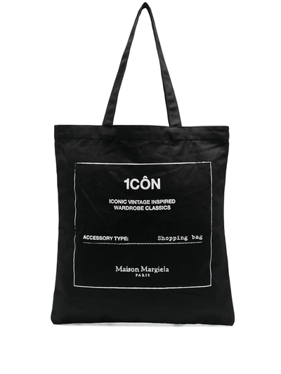 Maison Margiela Icon Logo Printed Canvas Tote Bag In Black